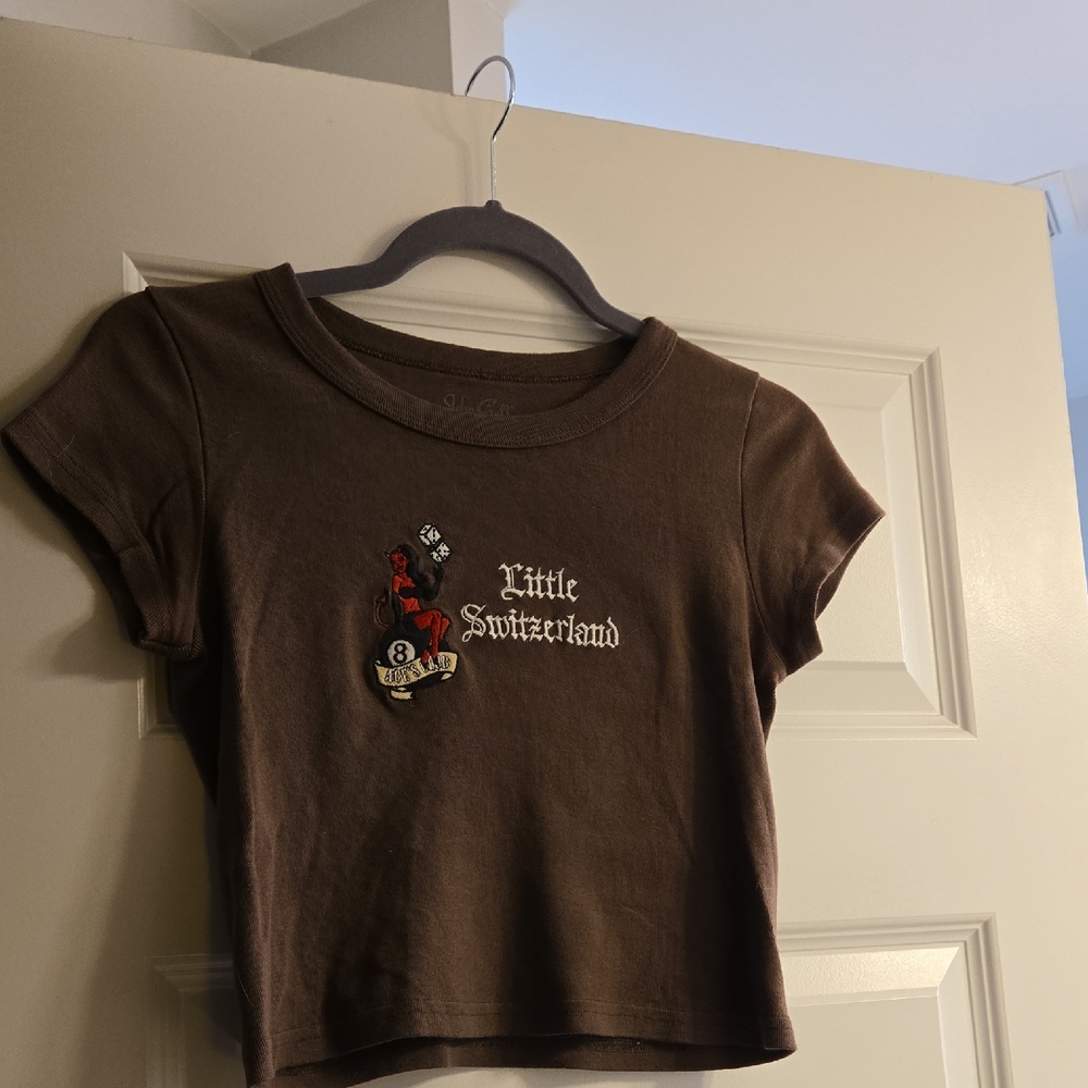 JOHN GALT (Brandy Melville) brown Little Cropped Women's Top Shirt Ace's club 🍒